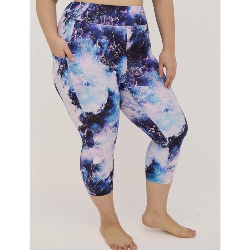 Torrid Swim Leggings Womens Plus 5X Blue Ocean Waves Cropped Capri Pocket Swim